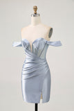 Dusty Blue Bodycon Corset Off The Shoulder Homecoming Dress