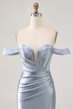Dusty Blue Bodycon Corset Off The Shoulder Homecoming Dress