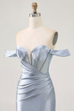 Dusty Blue Bodycon Corset Off The Shoulder Homecoming Dress