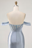 Dusty Blue Bodycon Corset Off The Shoulder Homecoming Dress