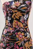 Black Flower Bodycon One Shoulder Homecoming Dress with Sequins