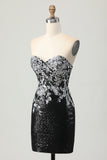 Sparkly Black Silver Bodycon Homecoming Dress