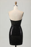 Black Bodycon Strapless Sequin Homecoming Dress with Slit