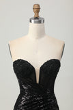 Black Bodycon Strapless Sequin Homecoming Dress with Slit