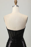Black Bodycon Strapless Sequin Homecoming Dress with Slit