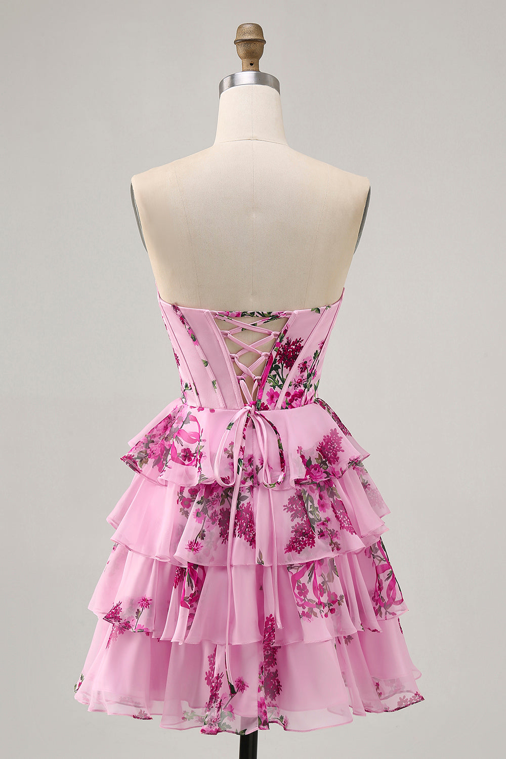Berylove Women Pink Floral Homecoming Dress Strapless Corset A Line Tiered Mini Cocktail Dress, Pink / US22W Berylove Women Pink Floral Homecoming Dress Strapless Corset A Line Tiered Mini Cocktail Dress, Pink / US22W