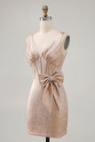 Champagne Bodycon Corset Satin Homecoming Dress with Bow