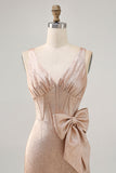 Champagne Bodycon Corset Satin Homecoming Dress with Bow