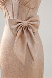 Champagne Bodycon Corset Satin Homecoming Dress with Bow