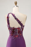 Dark Purple One Shoulder Sequin Bodycon Homecoming Dress with Slit