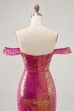 Sparkly Fuchsia Off The Shoulder Bodycon Homecoming Dress