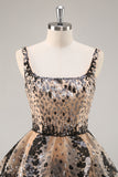 Sequin Tiered Black Apricot A Line Homecoming Dress