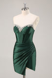 Strapless Beaded Corset Dark Green Homecoming Dress