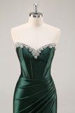Strapless Beaded Corset Dark Green Homecoming Dress