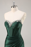 Strapless Beaded Corset Dark Green Homecoming Dress