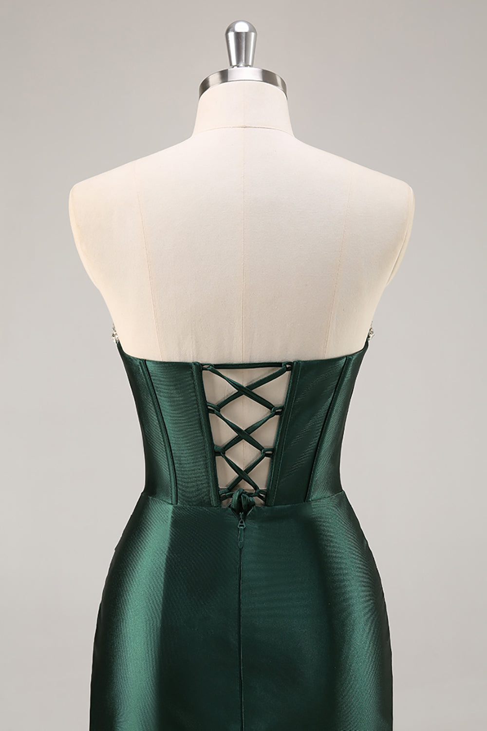 hunter green homecoming dress Berylove Women Strapless Homecoming Dress Beaded Satin Corset Dark Green Ruched Tight Cocktail Dress, Dark Green / US20W