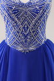 Royal Blue A Line Tulle Prom Dress with Beading