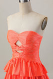 Orange Cut Out Tiered A Line Strapless Homecoming Dress with Beading