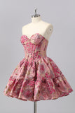 Blush Sweetheart Corset A-Line Floral Homecoming Dress