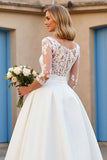 Ivory A Line V-Neck Floor Length Wedding Dress with Lace