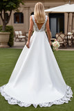 Ivory A Line Long Wedding Dress with Lace