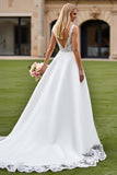 Ivory A Line Long Wedding Dress with Lace