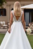 Ivory A Line Long Wedding Dress with Lace