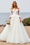 Off The Shoulder Ivory Appliqued Long Wedding Dress