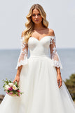 Off The Shoulder Ivory Appliqued Long Wedding Dress