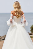 Off The Shoulder Ivory Appliqued Long Wedding Dress
