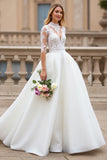 Ivory A Line High Neck Wedding Dress with Lace