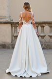 Appliqued Ivory A Line Long Sleeve Wedding Dress