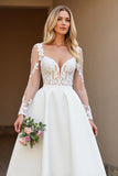 Appliqued Ivory A Line Long Sleeve Wedding Dress