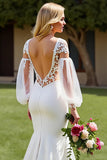 Ivory V-Neck Appliqued Mermaid Wedding Dress