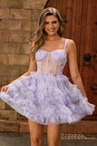 Lavender A-Line Tiered Corset Homecoming Dress with Ruffles