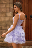 Lavender A-Line Tiered Corset Homecoming Dress with Ruffles