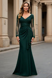 Navy Mermaid Long Sleeve Mother Of The Bride Dress With Appliques