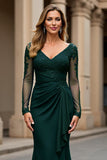 Navy Mermaid Long Sleeve Mother Of The Bride Dress With Appliques