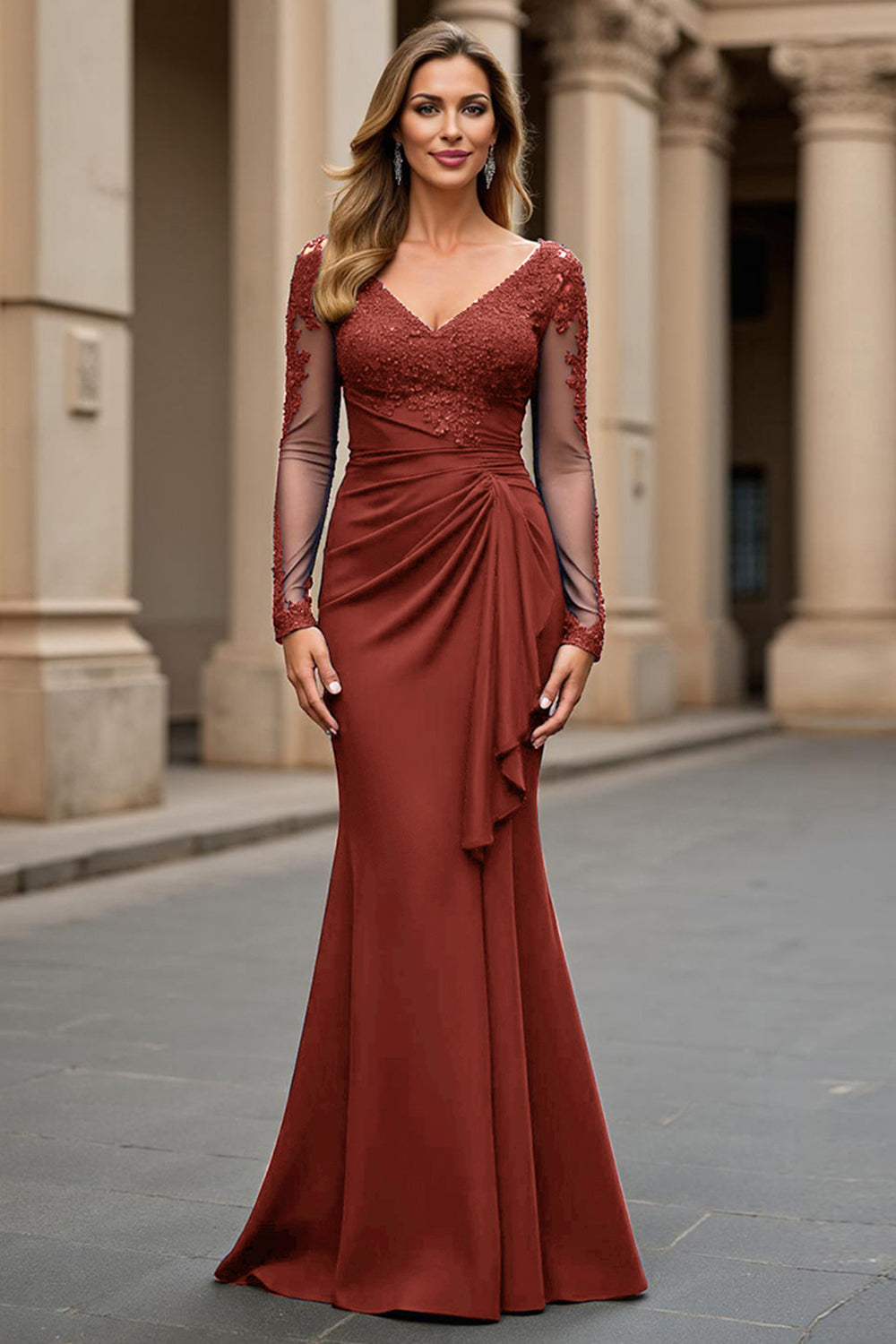 marina 267155 long mother of the bride formal dress reviews Amazon.com: POMUYOO 3/4 Sleeve Formal Mother of The Bride Dresses for Wedding A Line Long Lace Appliques Evening Dress Navy Blue Size 2 : Clothing, Shoes & Jewelry