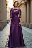Purple A-Line Satin Appliqued Mother Of The Bride Dress