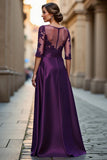 Purple A-Line Satin Appliqued Mother Of The Bride Dress