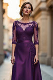 Purple A-Line Satin Appliqued Mother Of The Bride Dress