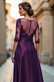 Purple A-Line Satin Appliqued Mother Of The Bride Dress