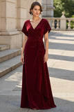 A-Line Burgundy Ruched Mother Of The Bride Dress