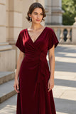A-Line Burgundy Ruched Mother Of The Bride Dress