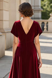 A-Line Burgundy Ruched Mother Of The Bride Dress