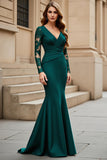 Pine Mermaid Long Sleeve Mother Of The Bride Dress With Appliques
