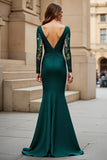 Pine Mermaid Long Sleeve Mother Of The Bride Dress With Appliques