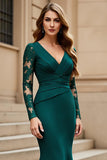 Pine Mermaid Long Sleeve Mother Of The Bride Dress With Appliques