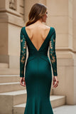 Pine Mermaid Long Sleeve Mother Of The Bride Dress With Appliques